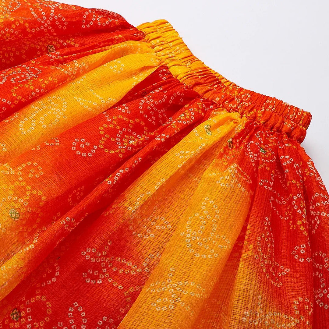 Girls Kota Doria Lehenga Set with Gota Embellished Strappy Top & Skirt - BYB PREMIUM