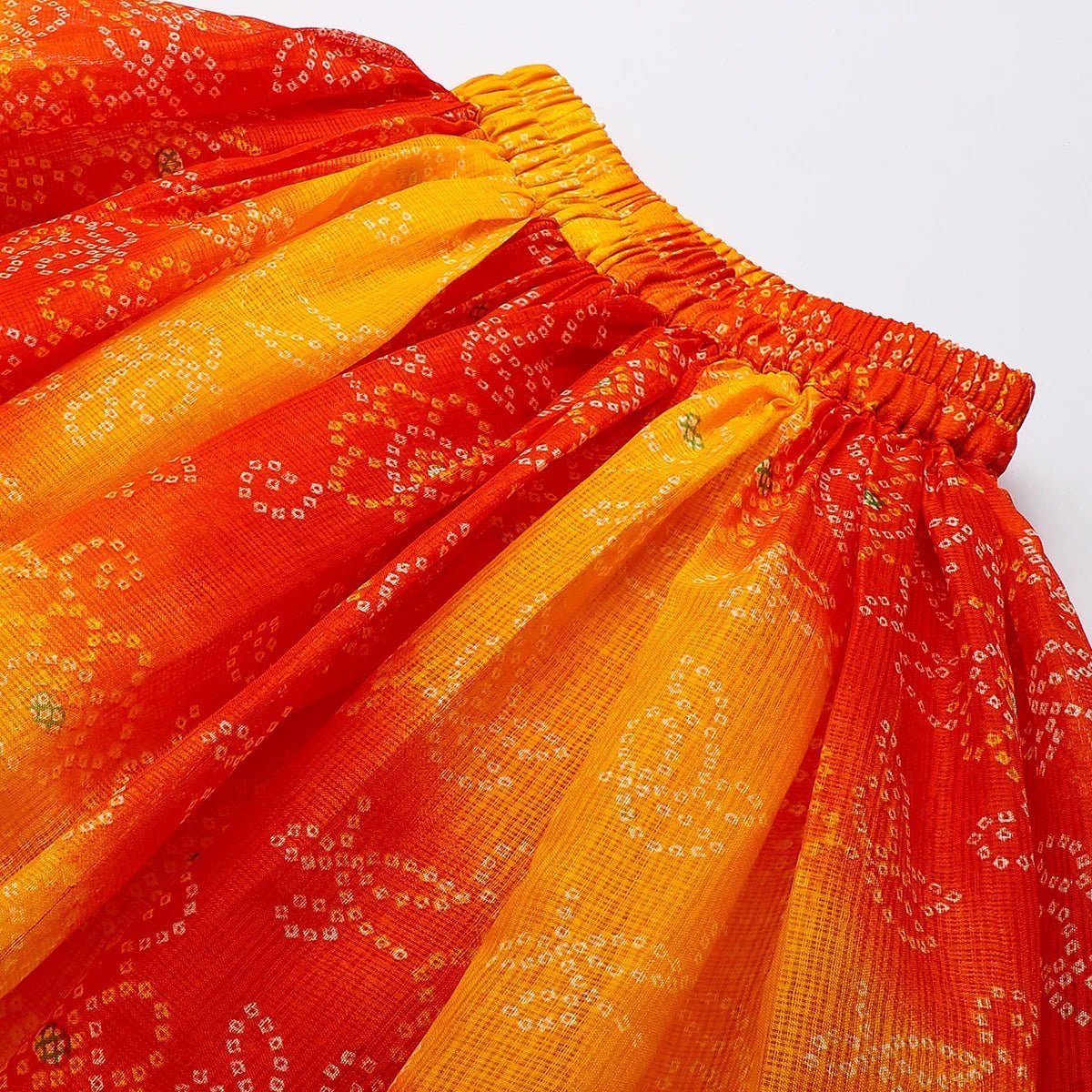Girls kota doria lehenga set with gota embellished strappy top & skirt   byb premium