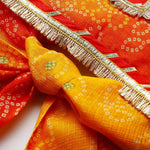 Load image into Gallery viewer, Girls Kota Doria Lehenga Set with Gota Embellished Strappy Top &amp; Skirt - BYB PREMIUM
