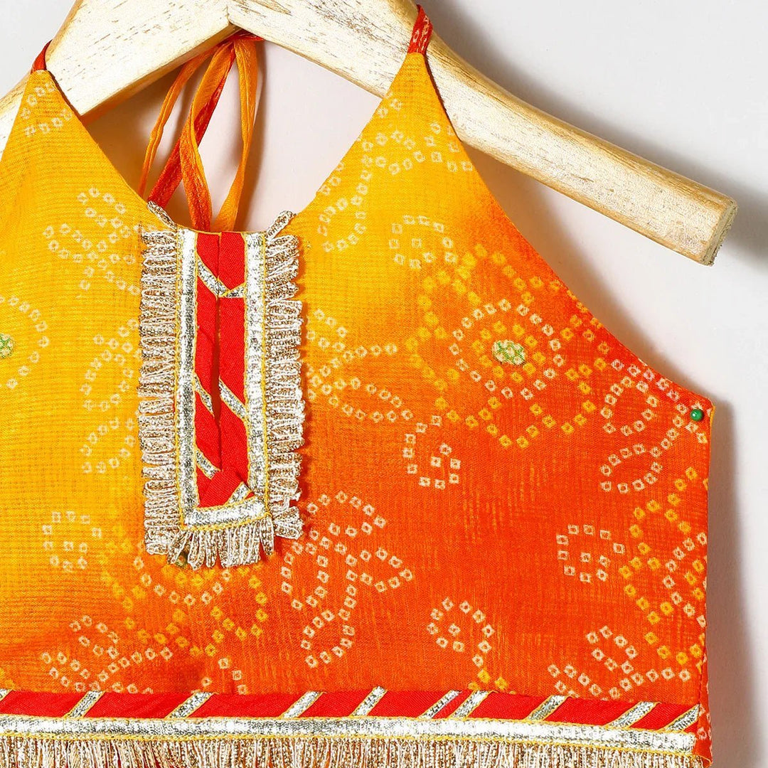 Girls Kota Doria Lehenga Set with Gota Embellished Strappy Top & Skirt - BYB PREMIUM