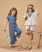 Girls Linen Lurex Co-ord Combo Set ‚Äì Blue Jumpsuit & Embroidered Top with Shorts (Pack of 2) - BYB PREMIUM