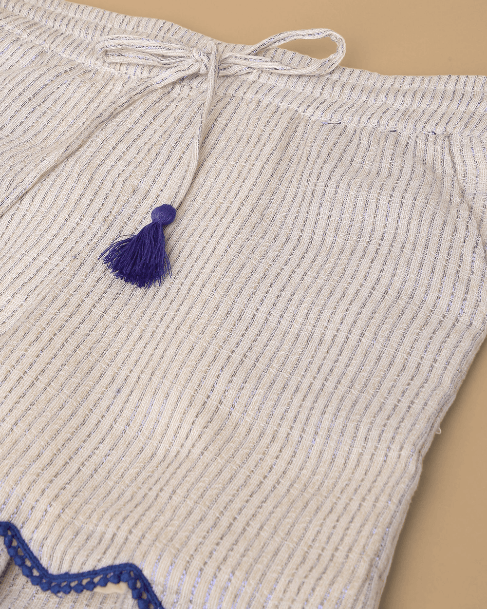 Girls Linen Lurex Co-ord Combo Set – Blue Jumpsuit & Embroidered Top with Shorts (Pack of 2) - BYB PREMIUM