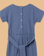Load image into Gallery viewer, Girls Linen Lurex Co-ord Combo Set – Blue Jumpsuit &amp; Embroidered Top with Shorts (Pack of 2) - BYB PREMIUM
