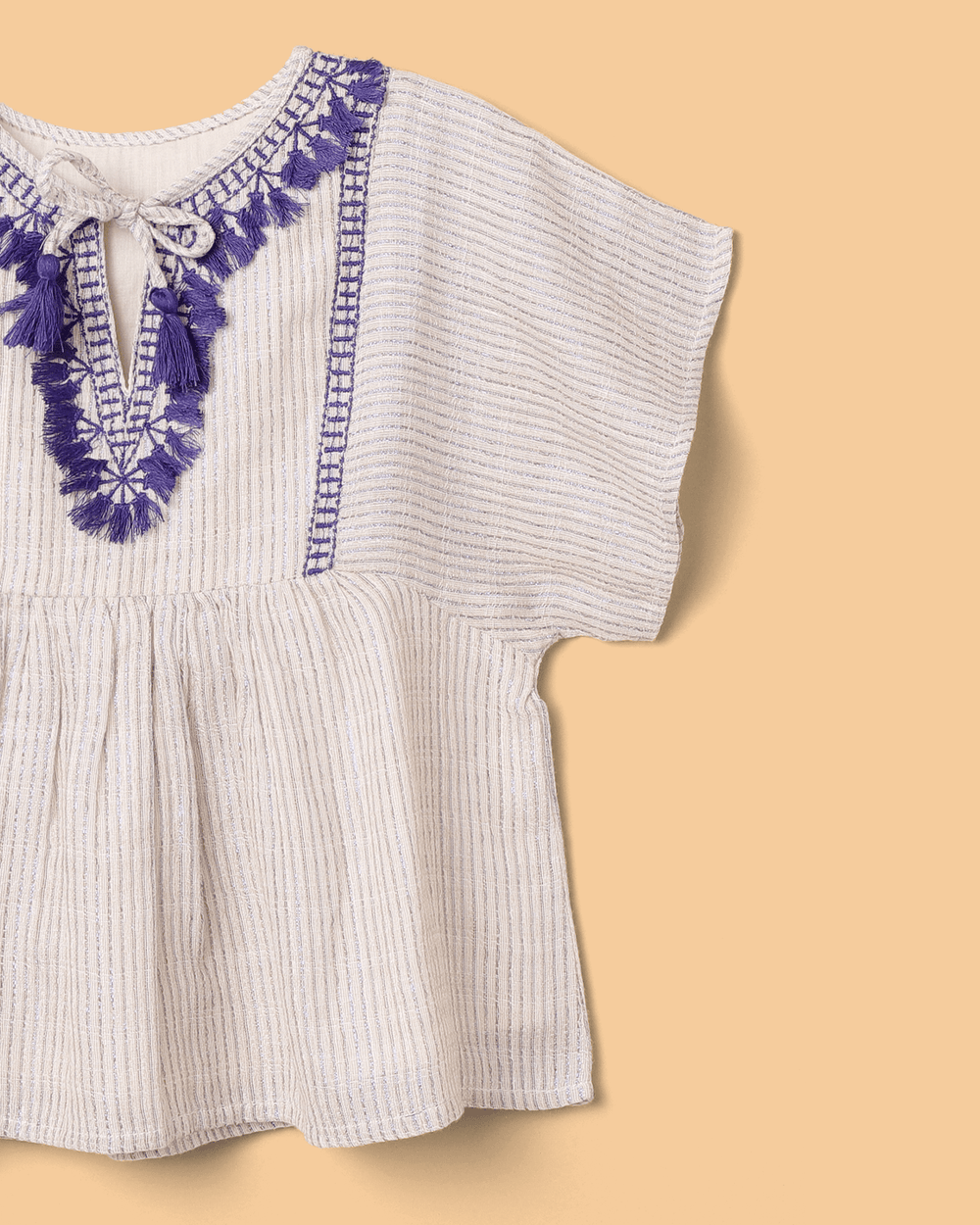 Girls Linen Lurex Co-ord Combo Set – Blue Jumpsuit & Embroidered Top with Shorts (Pack of 2) - BYB PREMIUM