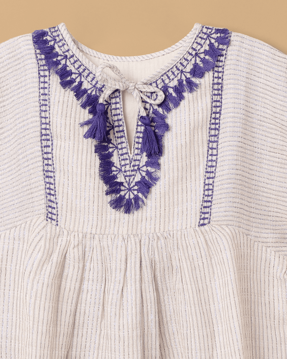Girls Linen Lurex Co-ord Combo Set – Blue Jumpsuit & Embroidered Top with Shorts (Pack of 2) - BYB PREMIUM