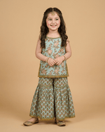 Load image into Gallery viewer, Girls Mint Green Cotton Sharara Set with Printed Top|Premium Cotton Ethnic Wear - BYB PREMIUM
