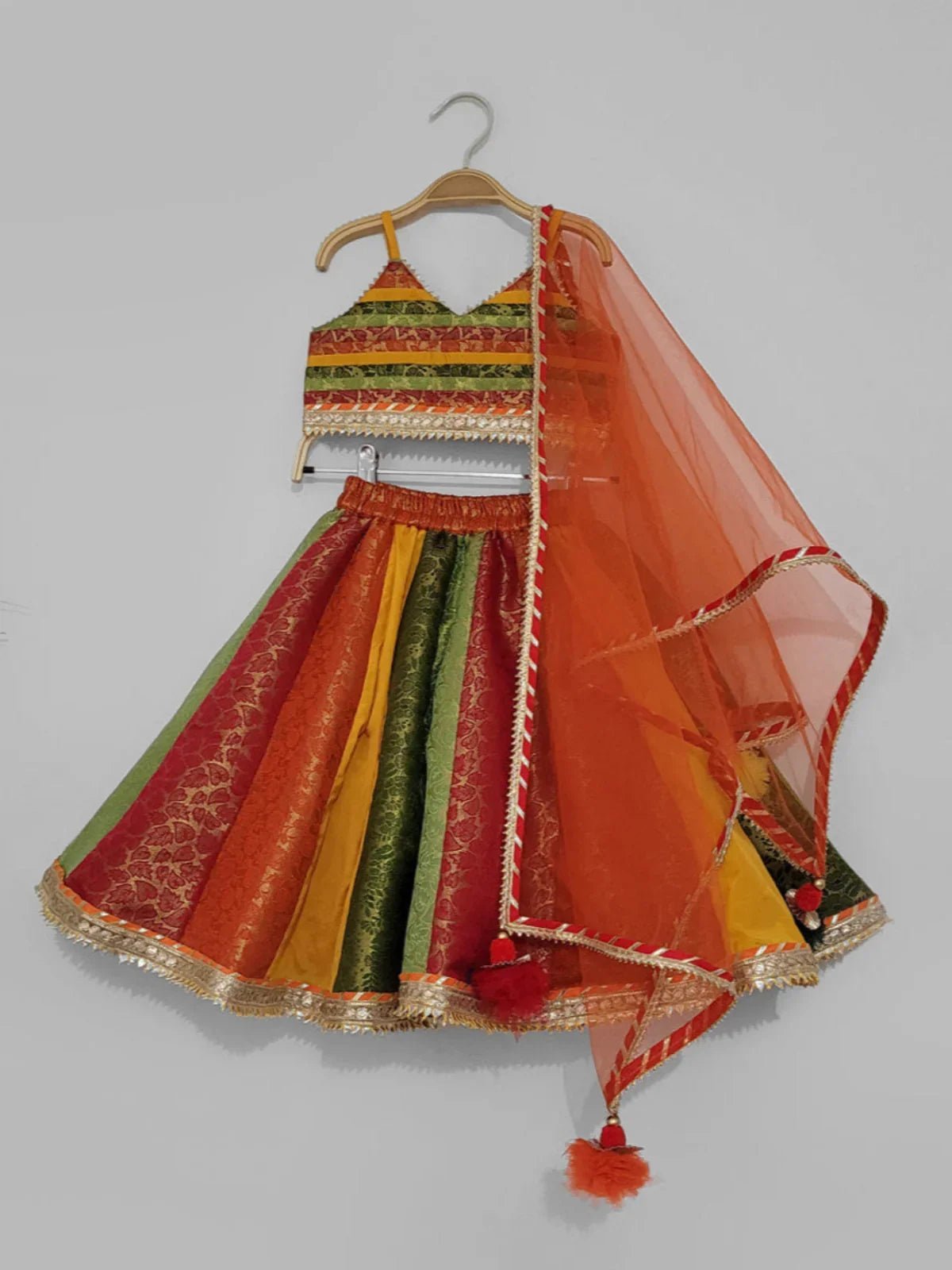 Girls multicolor banarasi lehenga set   byb premium