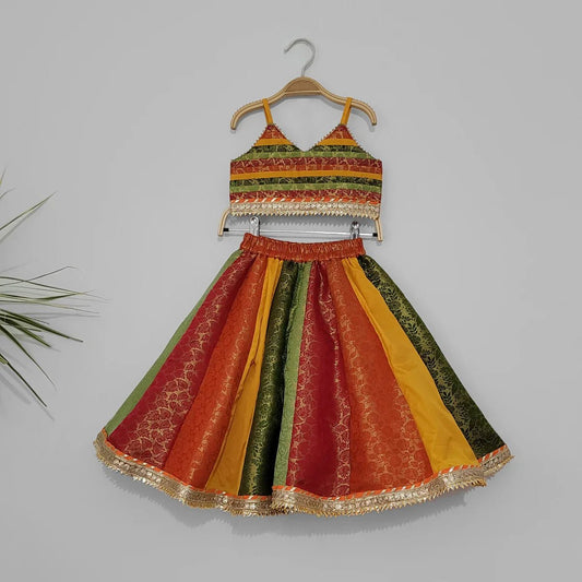 Girls Multicolor Banarasi Lehenga Set - BYB PREMIUM