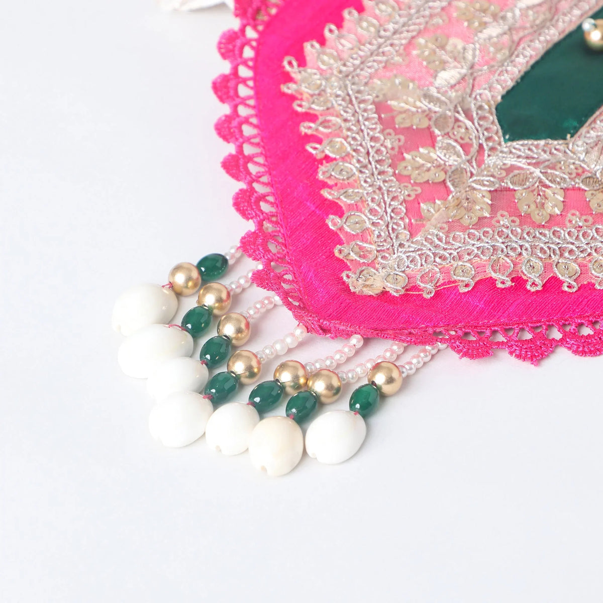 Girls off‑white chanderi lehenga set with brocade top, lace & bead dupatta   byb premium