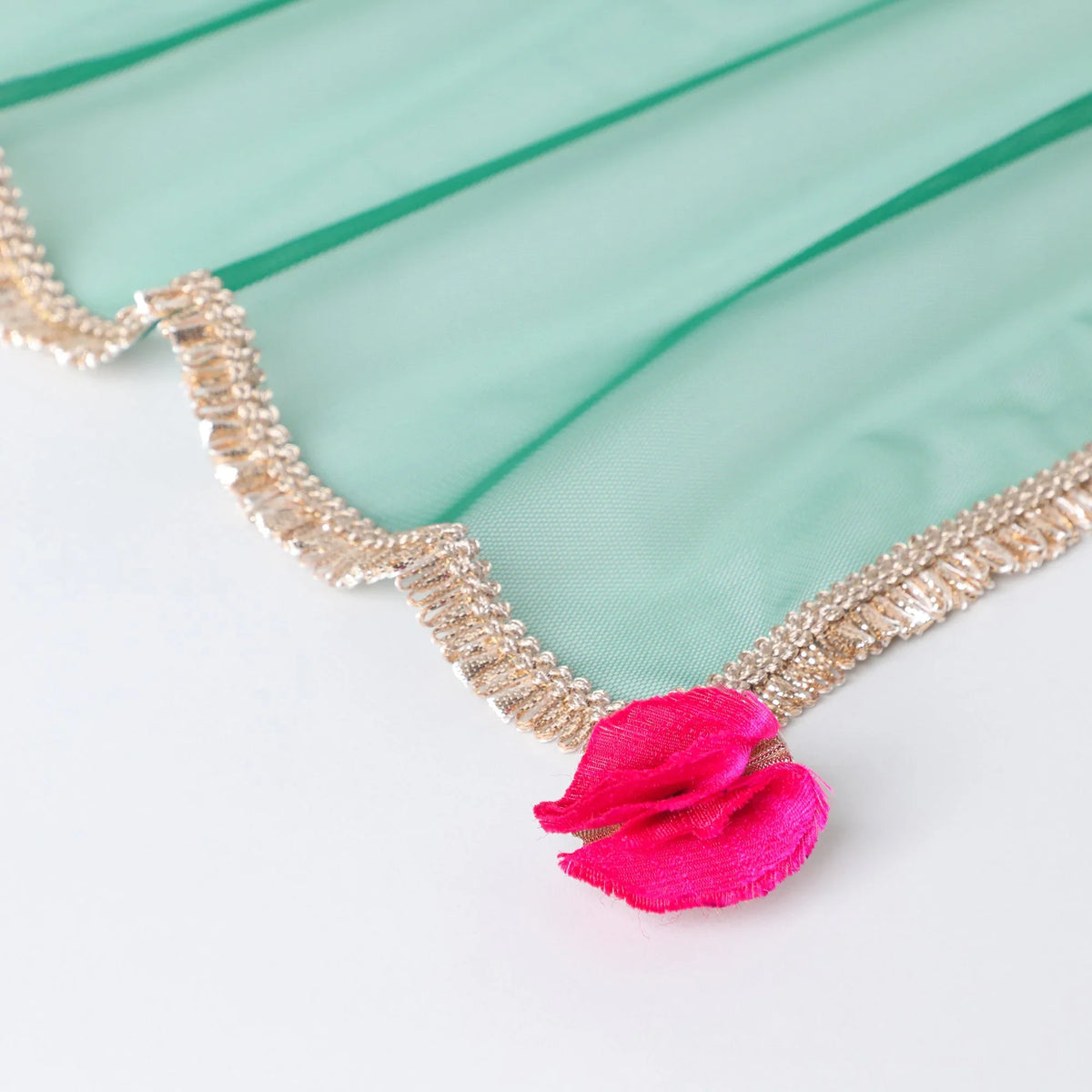 Girls off‑white chanderi lehenga set with brocade top, lace & bead dupatta   byb premium