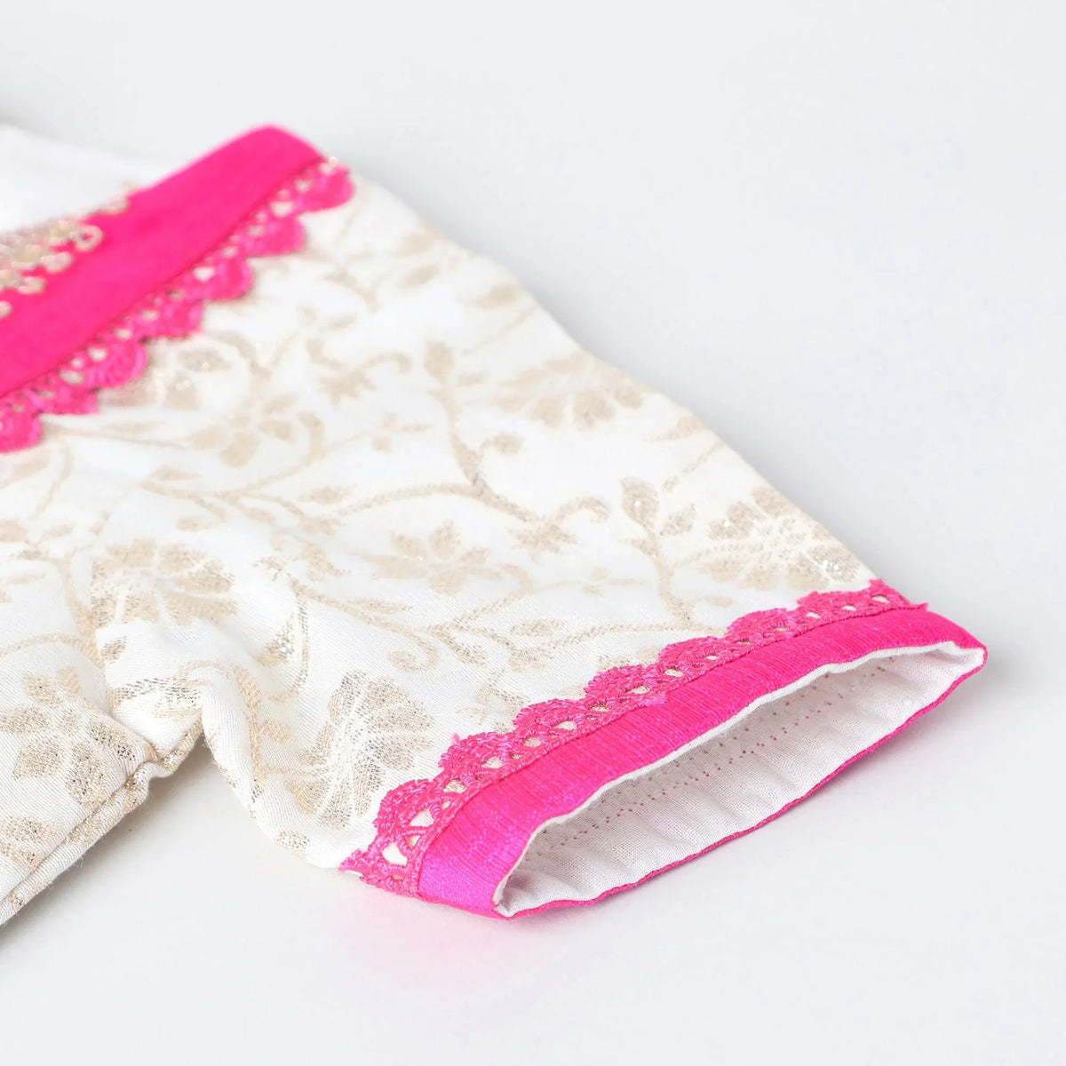 Girls off‑white chanderi lehenga set with brocade top, lace & bead dupatta   byb premium