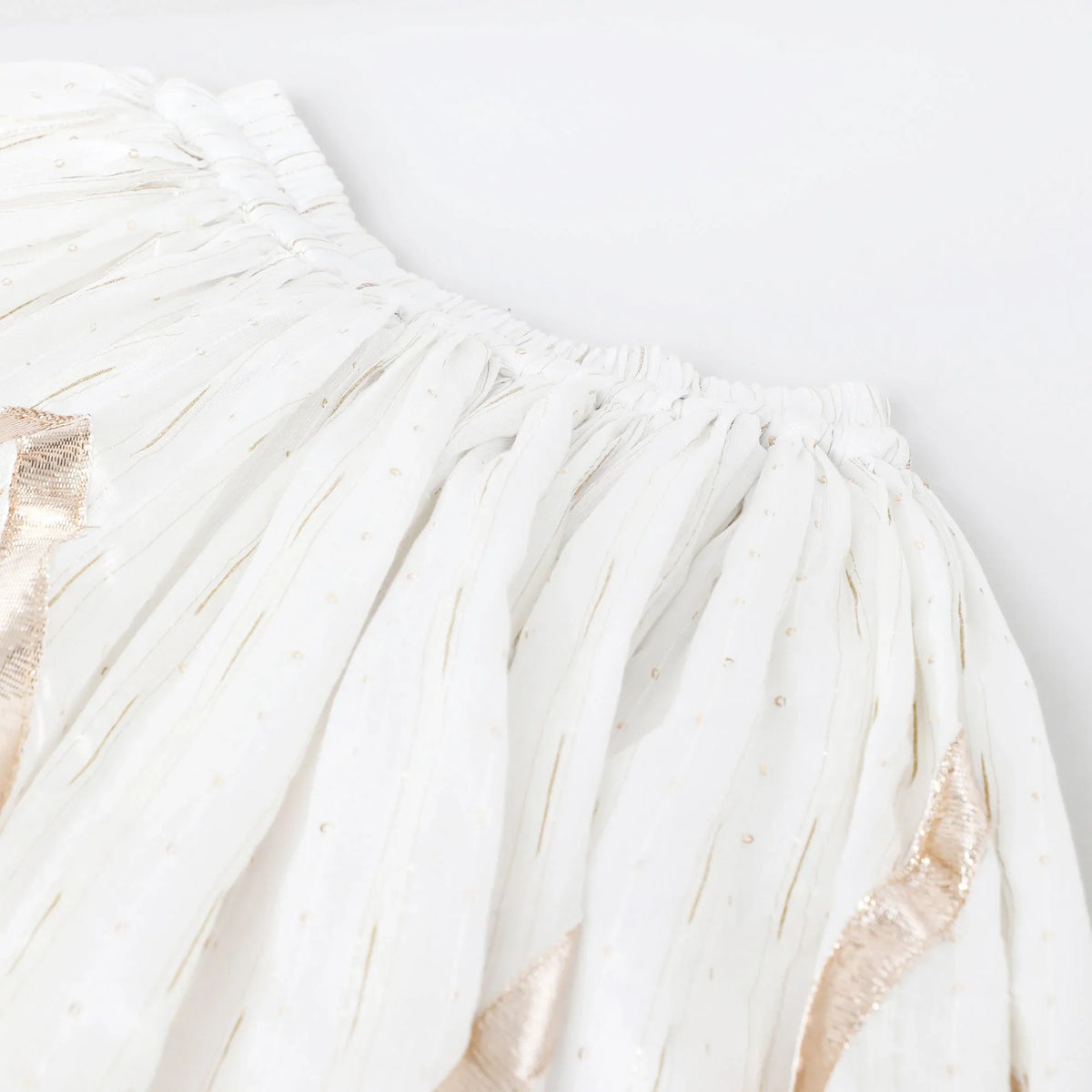 Girls off‑white chanderi lehenga set with brocade top, lace & bead dupatta   byb premium