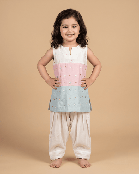 Girls Pastel Chanderi Kurta Set with Dhoti Pants - BYB PREMIUM