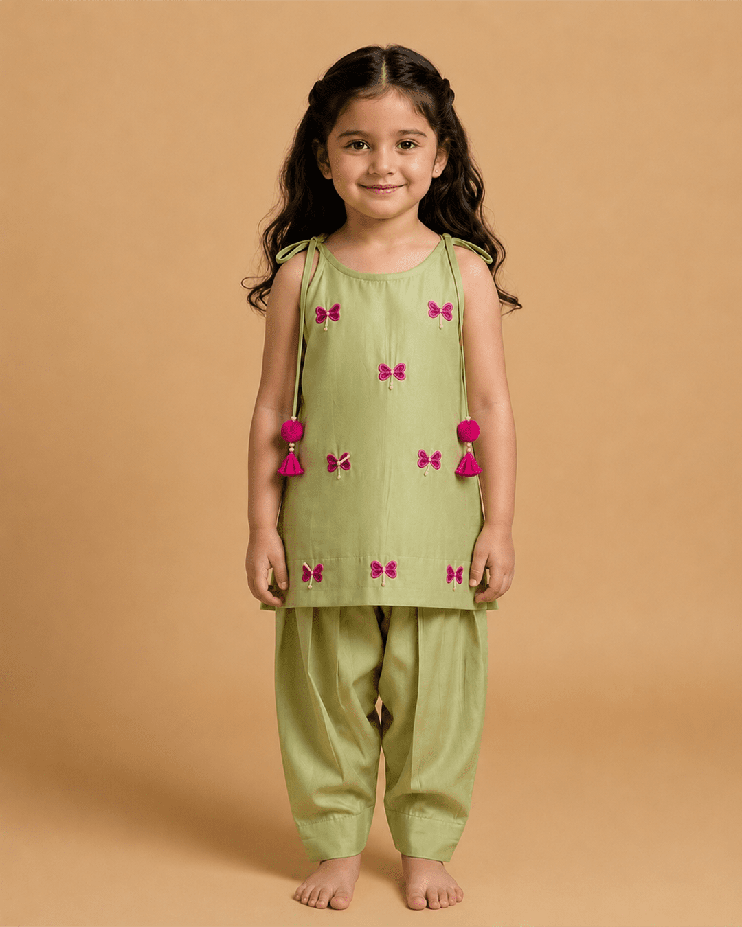 Girls pastel green chanderi kurta with dhoti pants   byb premium