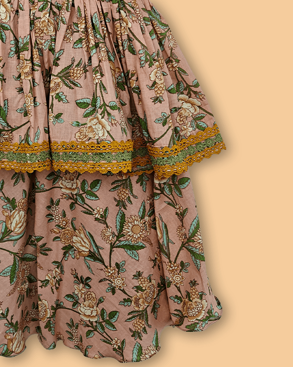 Girls Peach Cotton Sharara Set with Printed Peplum Top| Premium Cotton Ethnic Wear - BYB PREMIUM
