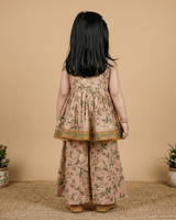 Girls Peach Cotton Sharara Set with Printed Peplum Top| Premium Cotton Ethnic Wear - BYB PREMIUM