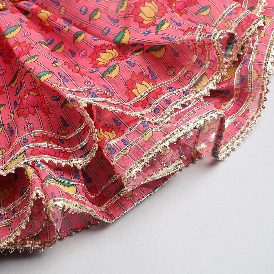 Girls Pink Floral Off - Shoulder Dhoti Set - BYB PREMIUM