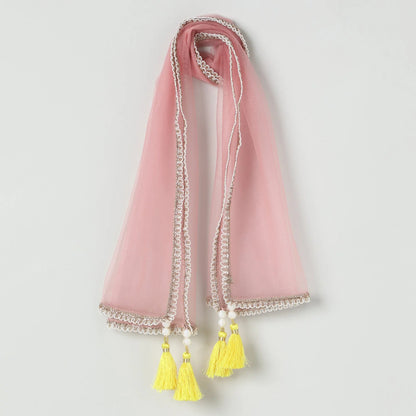 Girls Pink Mirror‑Work Lehenga Set with Halter Top and Dupatta - BYB PREMIUM