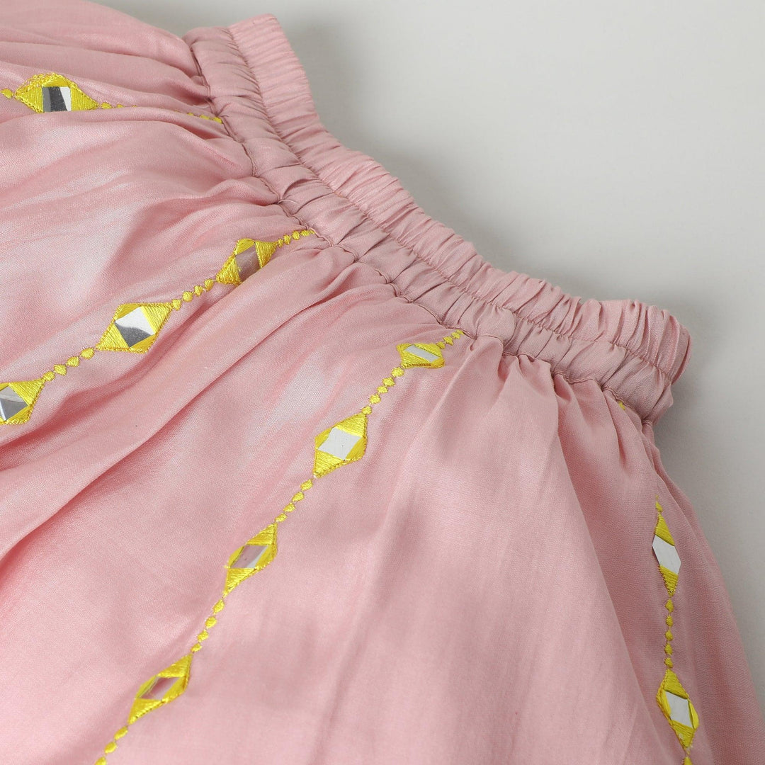 Girls Pink Mirror‑Work Lehenga Set with Halter Top and Dupatta - BYB PREMIUM