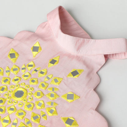 Girls Pink Mirror‑Work Lehenga Set with Halter Top and Dupatta - BYB PREMIUM