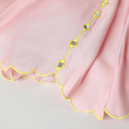 Girls Pink Mirror‑Work Lehenga Set with Halter Top and Dupatta - BYB PREMIUM