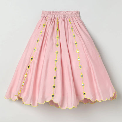Girls Pink Mirror‑Work Lehenga Set with Halter Top and Dupatta - BYB PREMIUM