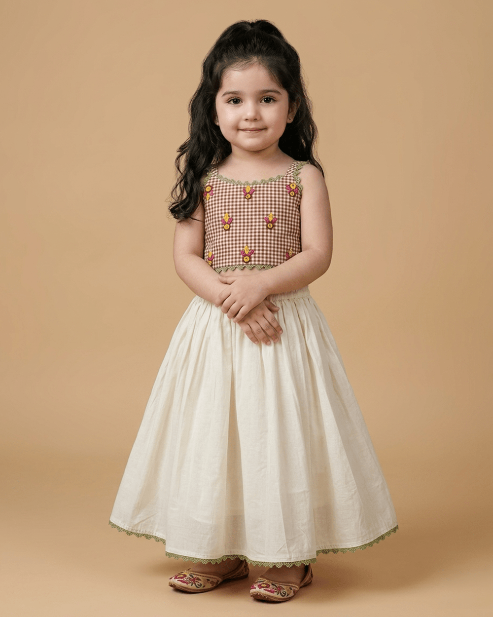 Girls Pure Cotton Embroidered Crop Top & Flared Skirt Set - BYB PREMIUM