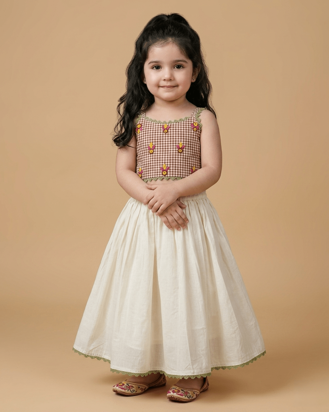 Girls Pure Cotton Embroidered Crop Top & Flared Skirt Set - BYB PREMIUM