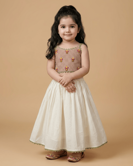 Girls Pure Cotton Embroidered Crop Top & Flared Skirt Set - BYB PREMIUM