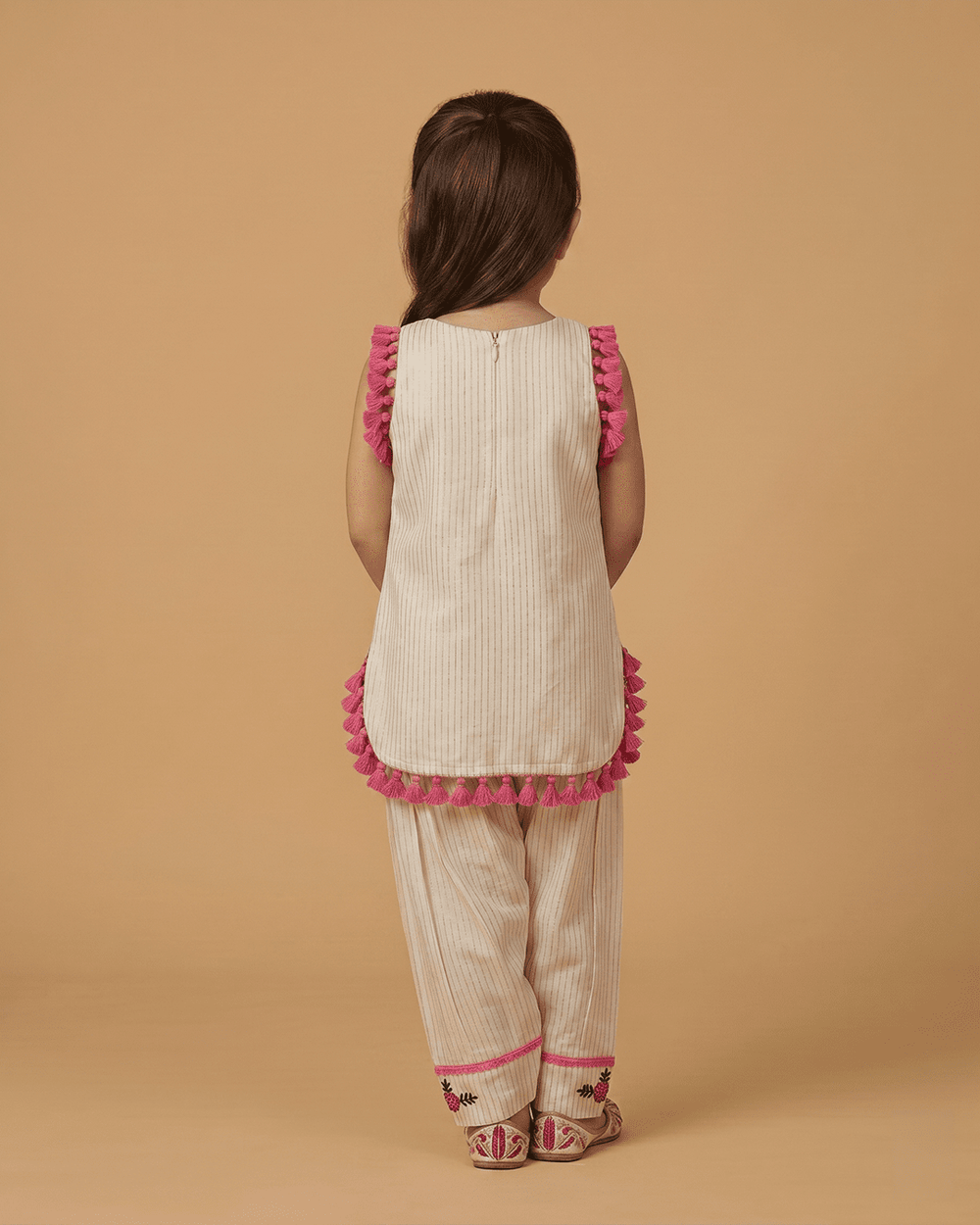 Girls Pure Cotton Tassel Kurta Set with Floral Embroidery - BYB PREMIUM