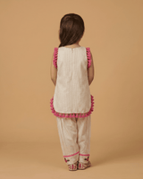 Girls Pure Cotton Tassel Kurta Set with Floral Embroidery - BYB PREMIUM
