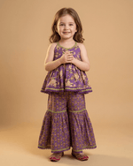 Load image into Gallery viewer, Girls Purple Cotton Sharara Set with Printed Peplum Top| Premium Cotton Ethnic Wear - BYB PREMIUM
