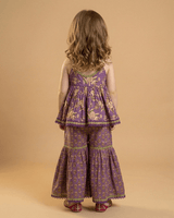 Girls Purple Cotton Sharara Set with Printed Peplum Top| Premium Cotton Ethnic Wear - BYB PREMIUM