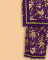 Girls Purple Pure Cotton Kurta Pant Set with Floral Print | Premium Cotton Ethnic Wear - BYB PREMIUM