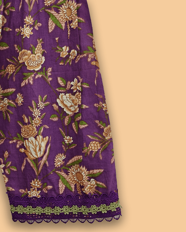 Girls Purple Pure Cotton Kurta Pant Set with Floral Print | Premium Cotton Ethnic Wear - BYB PREMIUM