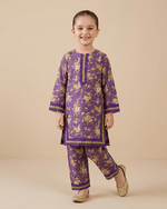 Load image into Gallery viewer, Girls Purple Pure Cotton Kurta Pant Set with Floral Print | Premium Cotton Ethnic Wear - BYB PREMIUM
