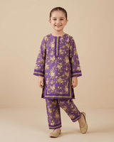Girls Purple Pure Cotton Kurta Pant Set with Floral Print | Premium Cotton Ethnic Wear - BYB PREMIUM