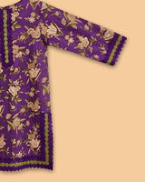 Girls Purple Pure Cotton Kurta Pant Set with Floral Print | Premium Cotton Ethnic Wear - BYB PREMIUM