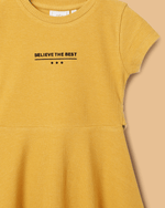 Load image into Gallery viewer, Girls Viscose Moss Dress Combo Set – Mustard Solid Dress &amp; Embroidered Beige Dress (Pack of 2) - BYB PREMIUM
