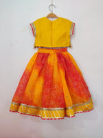 Load image into Gallery viewer, Girls Yellow Silk Top &amp; Bandhani Lehenga Set - BYB PREMIUM
