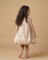 Gold Metallic Girls Party Dress with Floral Embellishment – Sleeveless Bubble Dress - BYB PREMIUM