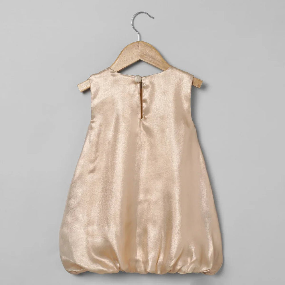 Gold Metallic Girls Party Dress with Floral Embellishment – Sleeveless Bubble Dress - BYB PREMIUM