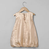 Gold Metallic Girls Party Dress with Floral Embellishment – Sleeveless Bubble Dress - BYB PREMIUM