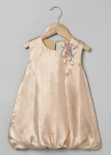 Gold Metallic Girls Party Dress with Floral Embellishment – Sleeveless Bubble Dress - BYB PREMIUM