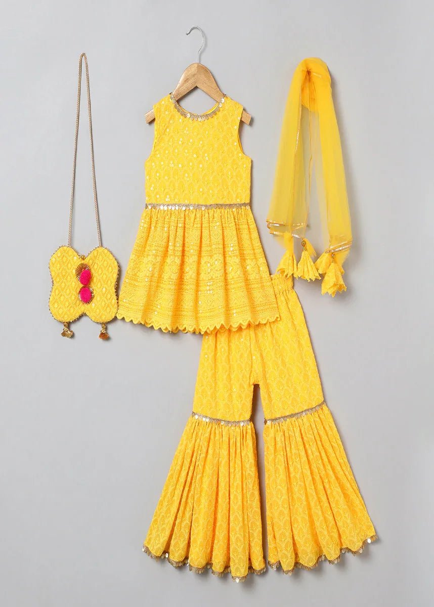 Golden Glow Embroidered Sharara Set - BYB PREMIUM