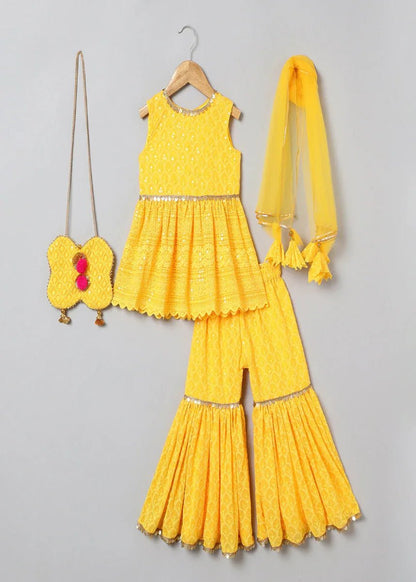 Golden Glow Embroidered Sharara Set - BYB PREMIUM