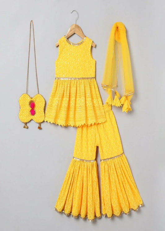 Golden Glow Embroidered Sharara Set - BYB PREMIUM