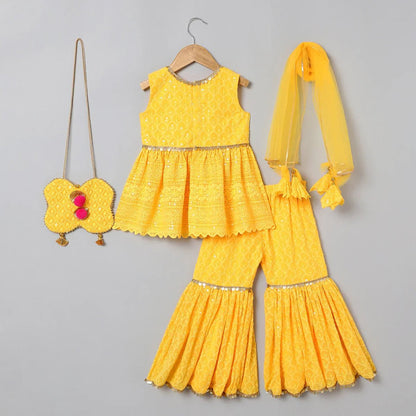 Golden Glow Embroidered Sharara Set - BYB PREMIUM