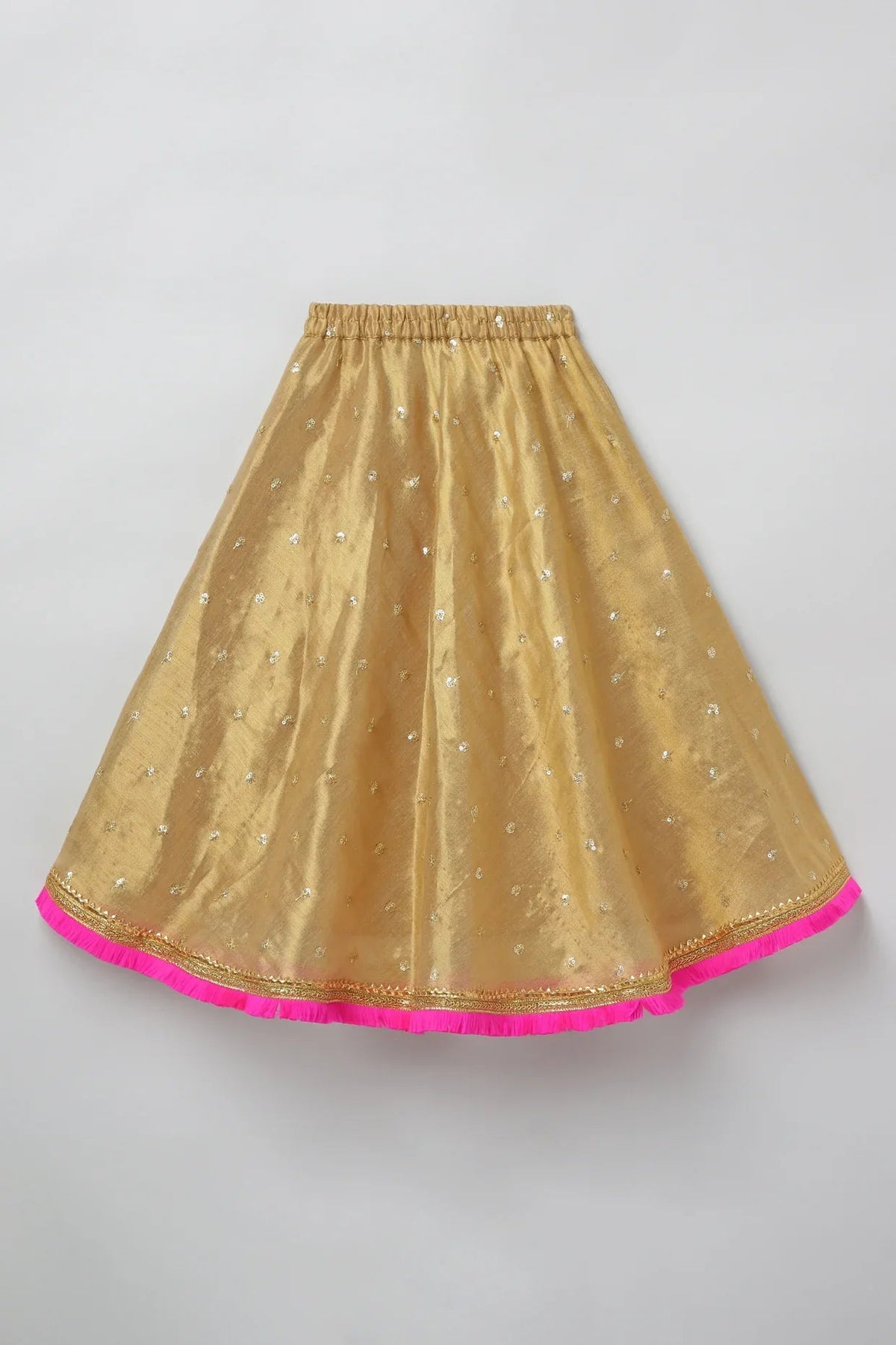 Golden lehenga set with hot pink border   byb premium
