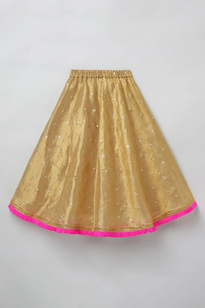 Golden Lehenga Set with Hot Pink Border - BYB PREMIUM
